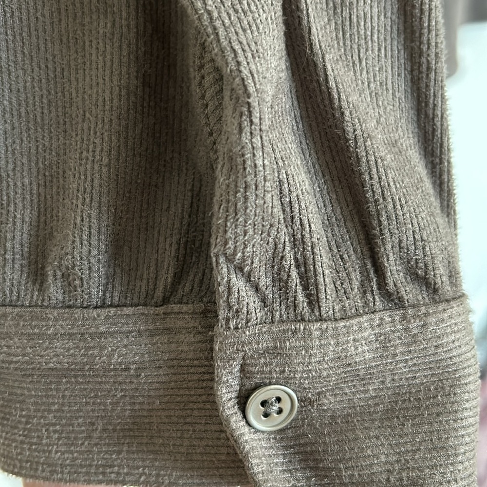 Chico’s size 3 NWT embellished faux suede long sleeve shirt. Hearthstone Taupe. - Picture 3 of 9